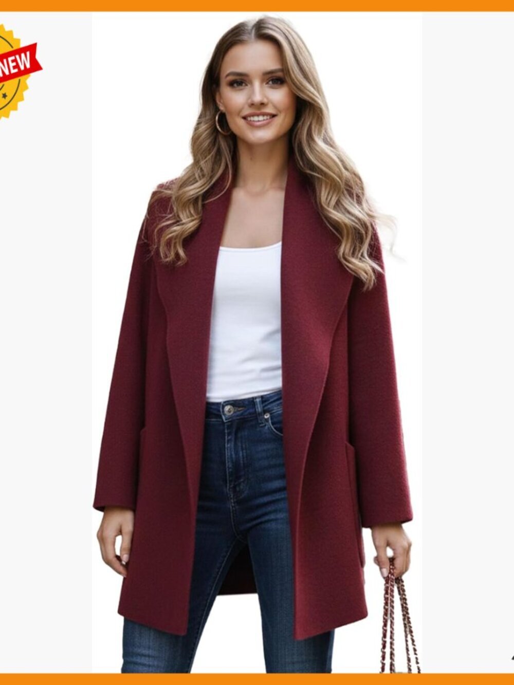 Open Front Knit Cardigan Coat with Wide Collar and Pockets